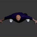 Bald Man In Purple Shirt Standing With Arms Outstretched On Gray Background