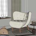 Cozy Plush Accent Chair With Tufted Design Wooden Legs In Living Room With Window Curtains