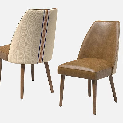 Modern Fabric And Leather Dining Chairs With Striped Back And Wooden Legs 3d model