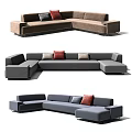 Modern Sectional Sofa with Red Beige Pillows for Living Room Interior 3d model