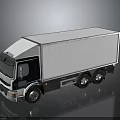 White Box Truck With Cab And Container On Reflective Gray Surface 3d model
