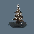 Decorative Wooden Tree Adorned With White String Lights And Grassy Base