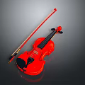 Red Violin With Wooden Bow For Musical Instrument And Art Supplies
