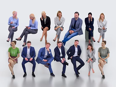 Group of Diverse People Sitting in Various Poses with Different Attire 3d model