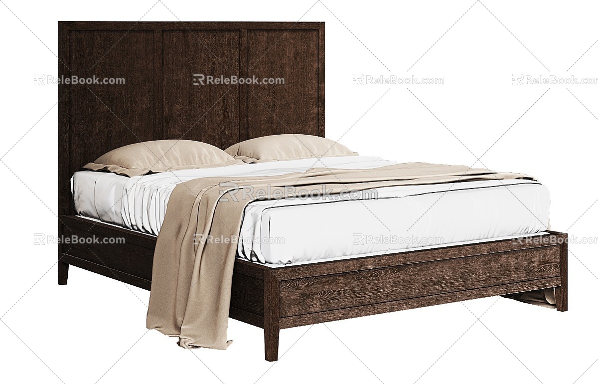 Double Bed Solid Wood Bed Export American Double Bed Soft-backed Simple Master Bed French Retro Oak Bed 3d model