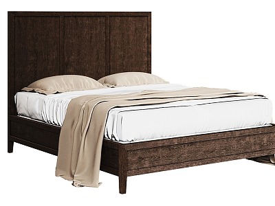 Double Bed Solid Wood Bed Export American Double Bed Soft-backed Simple Master Bed French Retro Oak Bed 3d model