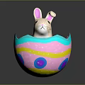 Cute White Rabbit Sitting Inside Pink Eggshell With Blue Yellow Purple Decorative Patterns 3d model