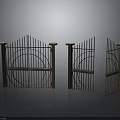 Metal Gates With Arched Design Vertical Bars And Red Top Pillars