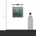 Abstract Painting on White Wall with Astronaut Model on Transparent Glass Cabinet Below