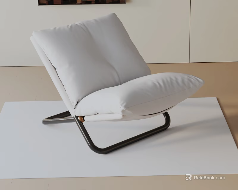 White Padded Leisure Chair with Black Metal Frame on Light Floor Mat 3d model 