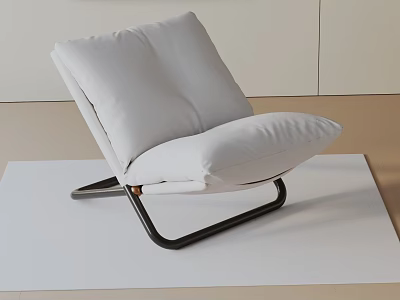 White Padded Leisure Chair with Black Metal Frame on Light Floor Mat 3d model