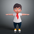 Cartoon Game Movie Character Boy With Brown Hair White Shirt Red Scarf Arms Outstretched