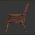 Red Upholstered Chair With Wooden Armrests And Sturdy Legs Design