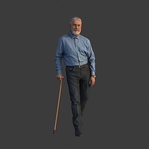 Man on crutches old man 3d model