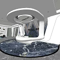 Modern Reception Hall Design With Curved Desk Marble Floor And NOVO Signage