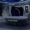 Cartoon Spaceship Interior With Circular Control Console And Starry Space Background 3d model