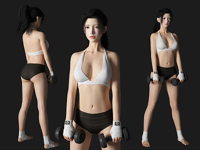 Woman Performing Fitness Workout With Dumbbells In Sport Bra And Shorts 3d model