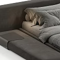 Modern Upholstered Double Bed with Platform Design and Gray Bedding Set 3d model