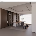 Modern Study Room With Wooden Bookshelves Decorative Items Long Desk Chairs And Window Blinds