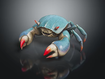 Turquoise Crab 3D Model With Red Tipped Claws On Black Background 3d model
