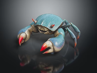 Turquoise Crab 3D Model With Red Tipped Claws On Black Background 3d model