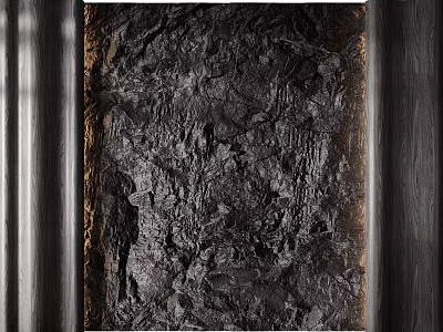 Dark Textured Background Wall With Rough Surface And Wooden Frame Design 3d model