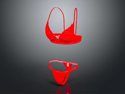 Red Lace Lingerie Set With Bra And Matching Panties For Women 3d model