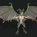 Fantasy Dragon Creature With Green Gray Scales Large Wings And Purple Chest Gem