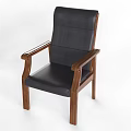 Four Stylish Office Chairs With Black Leather Seats Wooden Armrests And Legs Classic Design