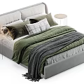 Modern Double Bed With Green And Gray Bedding Pillows Headboard And Side Tables