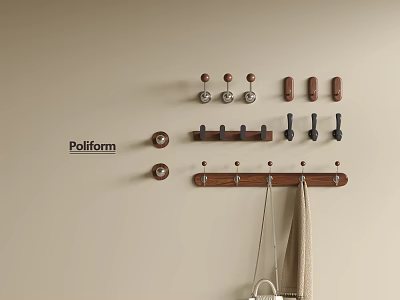 Poliform Wooden And Metal Wall Mounted Hooks For Home Hanging Items 3d model