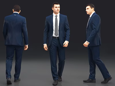 Man Wearing Dark Blue Formal Suit With Tie From Three Angles 3d model
