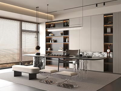 Serene Modern Tea Room Interior Design With Wooden Furniture Tea Sets And Warm Lighting 3d model