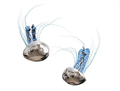 Modern Silver Spherical Pendant Lights With Blue Decorative Lines For Home Interior 3d model