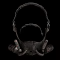 Vintage Metallic Gas Mask With Leather Strap Rusty Pipes And Circular Holes