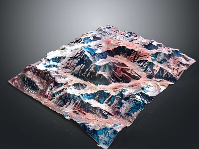 Scenic Mountain Landscape with Colorful 3D Terrain and Snowy Peaks in Pink Blue Hues 3d model