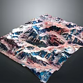 Scenic Mountain Landscape with Colorful 3D Terrain and Snowy Peaks in Pink Blue Hues
