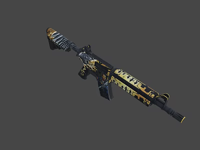 Decorative Assault Rifle With Gold And Black Intricate Patterns And Engravings 3d model