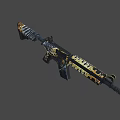 Decorative Assault Rifle With Gold And Black Intricate Patterns And Engravings
