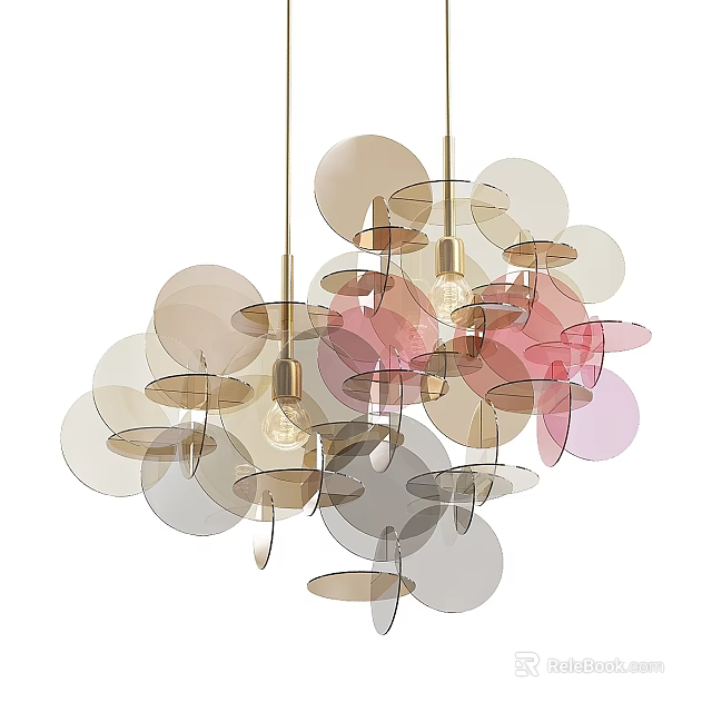 Modern Artistic Chandelier With Multiple Hanging Circular Pastel Colored Discs 3d model