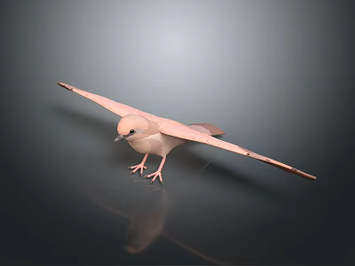 Pink Bird with Spread Wings Standing on Smooth Black Surface and Reflection 3d model