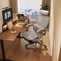 Gray Mesh Ergonomic Office Chair For Comfortable Home Office With Desk And City View