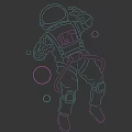 Neon Decorative Lights Featuring Astronaut Figure With Pink Blue Glow Black Background Circular Elements 3d model