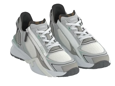 Gray and White Sports Sneakers With Mesh Upper And White Laces Design 3d model