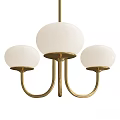 Modern Brass Chandelier With Three White Spherical Globe Shades And Sleek Metal Frame
