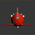 Red Underwater Submersible With Propeller Fins Metal Components And Cables Design