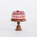 Delicious Layered Cake with Fresh Strawberries Blueberries and Cream on Wooden Cake Stand