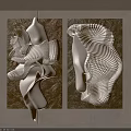 Modern 3D Textured Wall Decor With White Sculptural Design And Brown Gray Backdrops