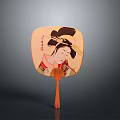 Traditional Square Fan Artwork Featuring Woman in Elegant Traditional Attire and Hair Ornaments