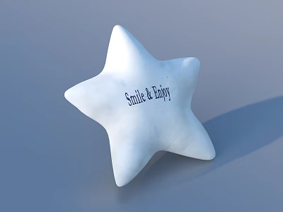Soft Star Shaped White Pillow with Smile and Happy Text Design 3d model